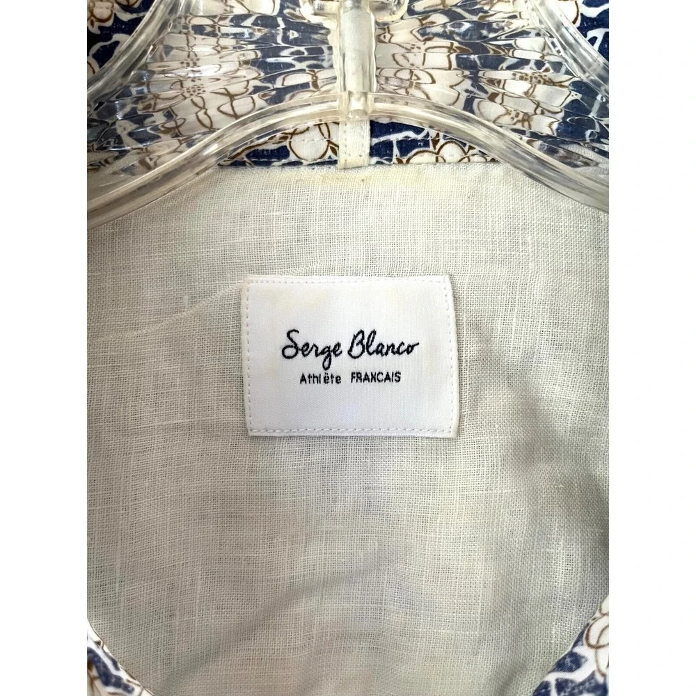 Serge Blanco Men's Sz XL Beige Navy Floral Button Up Shirt Classic Fit Italian